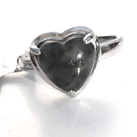 Burmese Black Jade Heart Ring .925 Type A RARE Sterling Silver - Picture 14 of 16
